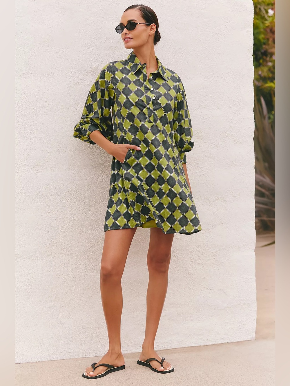 Anthropologie Ro’s Garden Chloe Dress Green Geometric Print Size Large